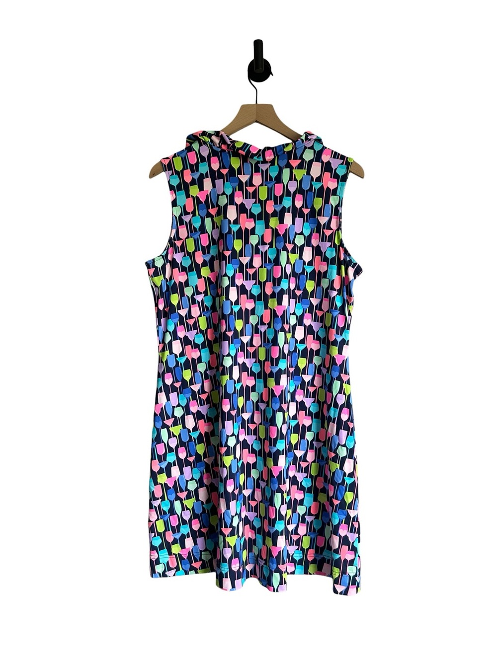 Lulu B Wine Glass Print Ruffneck Sleeveless Dress Size Large - Picture 3 of 5